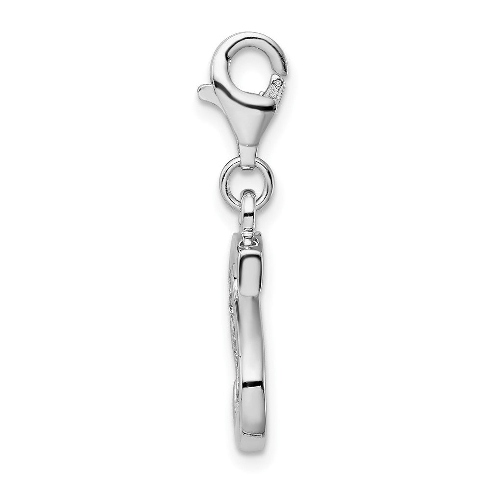 Sterling Silver Amore La Vita Rhodium-Plated Polished Cz Letter S Initial Charm With Fancy Lobster Clasp