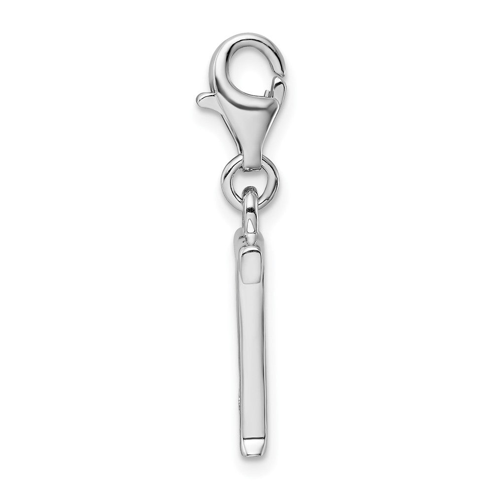 Sterling Silver Amore La Vita Rhodium-Plated Polished Cz Letter T Initial Charm With Fancy Lobster Clasp