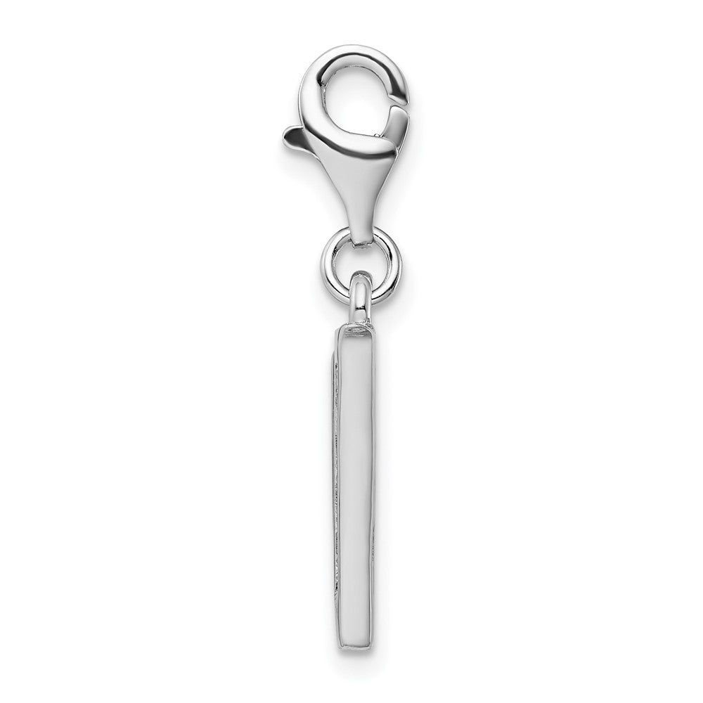 Sterling Silver Amore La Vita Rhodium-Plated Polished Cz Letter V Initial Charm With Fancy Lobster Clasp
