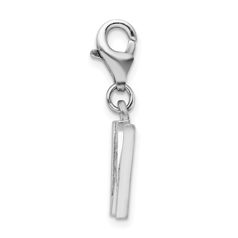 Sterling Silver Amore La Vita Rhodium-Plated Polished Cz Letter W Initial Charm With Fancy Lobster Clasp