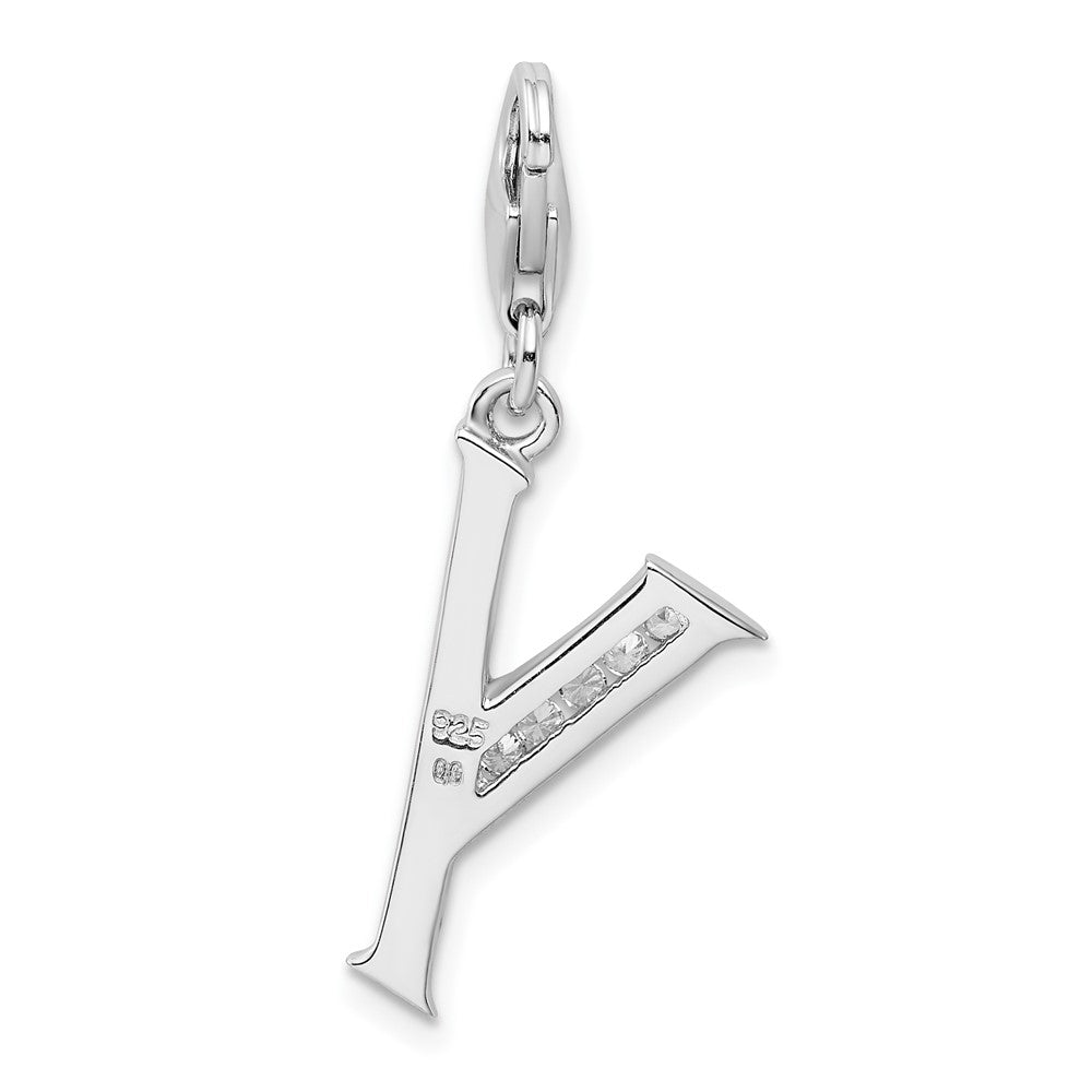 Sterling Silver Amore La Vita Rhodium-Plated Polished Cz Letter Y Initial Charm With Fancy Lobster Clasp