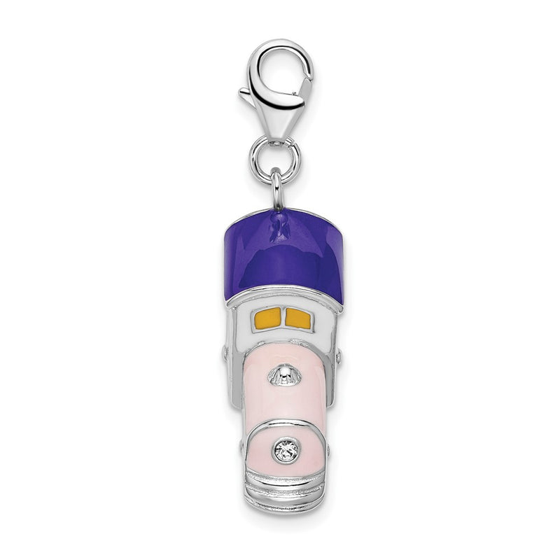Sterling Silver Amore La Vita Rhodium-Plated Polished 3-D Enameled Train Charm With Fancy Lobster Clasp