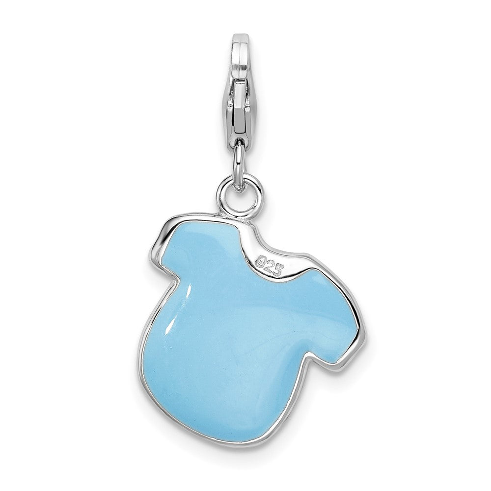 Sterling Silver Amore La Vita Rhodium-Plated Polished Enameled Baby Boy Shirt Charm With Fancy Lobster Clasp