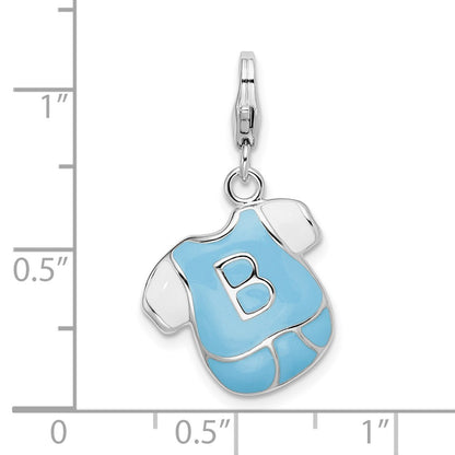 Sterling Silver Amore La Vita Rhodium-Plated Polished Enameled Baby Boy Shirt Charm With Fancy Lobster Clasp