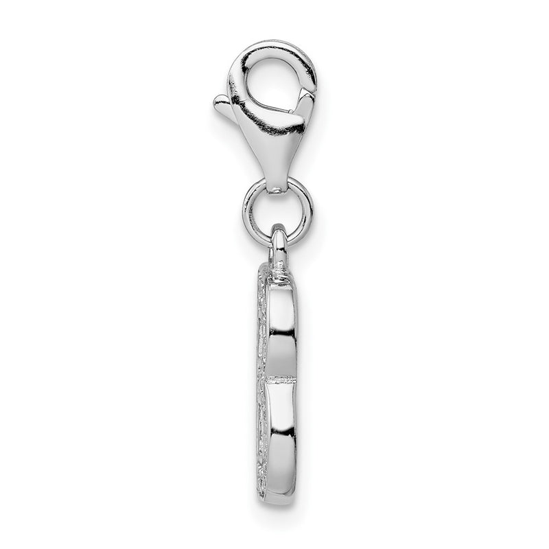 Sterling Silver Amore La Vita Rhodium-Plated Polished Cz Letter B Initial Charm With Fancy Lobster Clasp