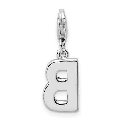 Sterling Silver Amore La Vita Rhodium-Plated Polished Cz Letter B Initial Charm With Fancy Lobster Clasp