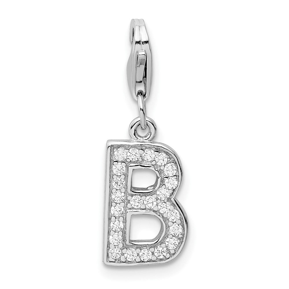 Sterling Silver Amore La Vita Rhodium-Plated Polished Cz Letter B Initial Charm With Fancy Lobster Clasp