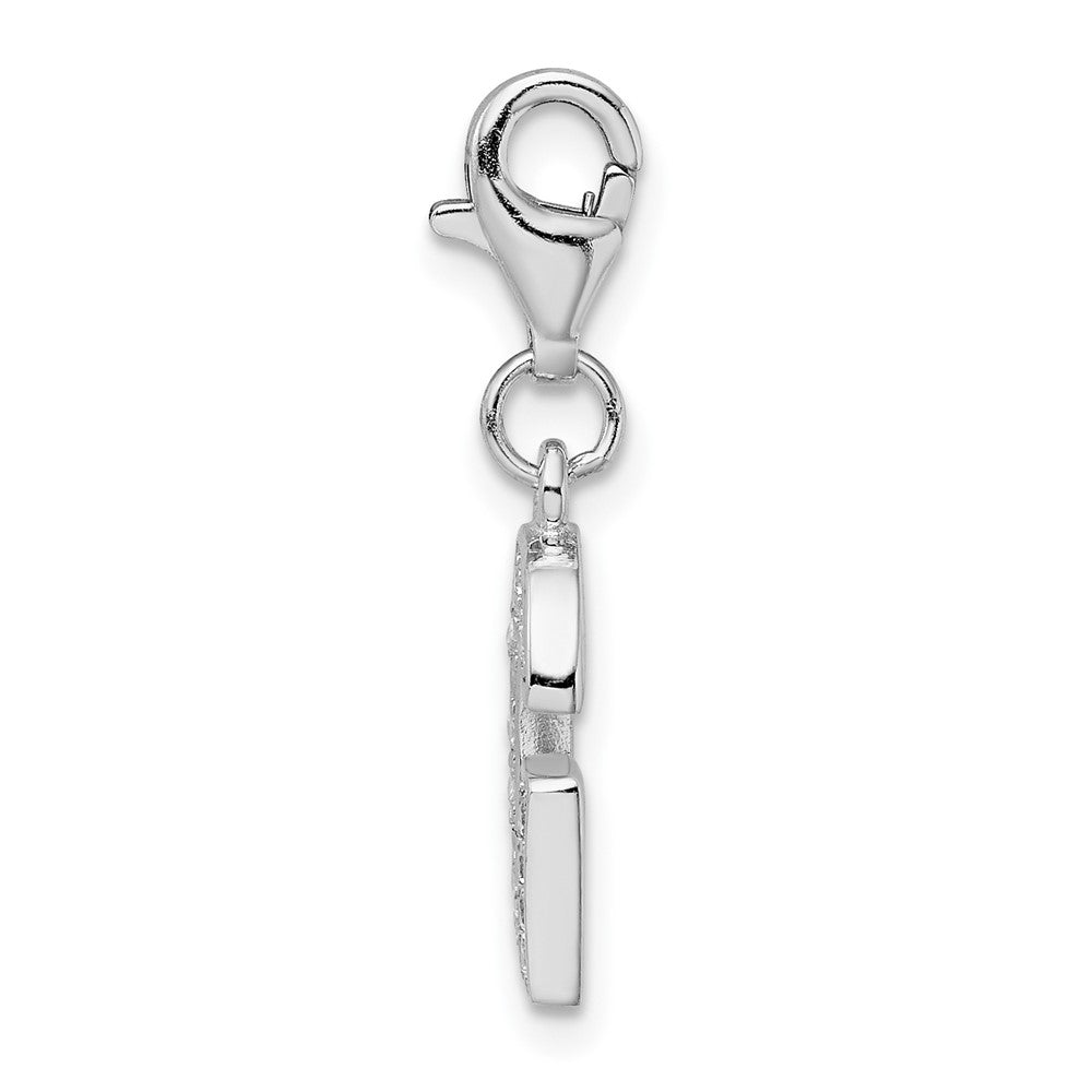 Sterling Silver Amore La Vita Rhodium-Plated Polished Cz Letter G Initial Charm With Fancy Lobster Clasp