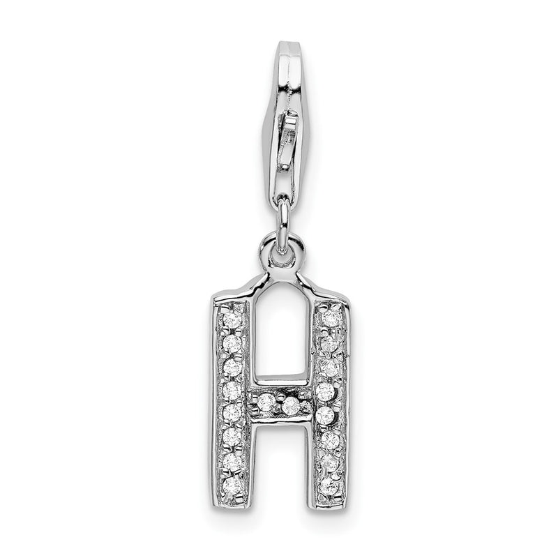 Sterling Silver Amore La Vita Rhodium-Plated Polished Cz Letter H Initial Charm With Fancy Lobster Clasp