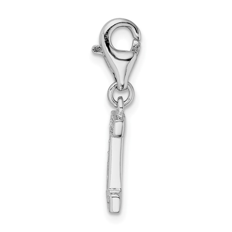 Sterling Silver Amore La Vita Rhodium-Plated Polished Cz Letter I Initial Charm With Fancy Lobster Clasp