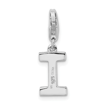 Sterling Silver Amore La Vita Rhodium-Plated Polished Cz Letter I Initial Charm With Fancy Lobster Clasp