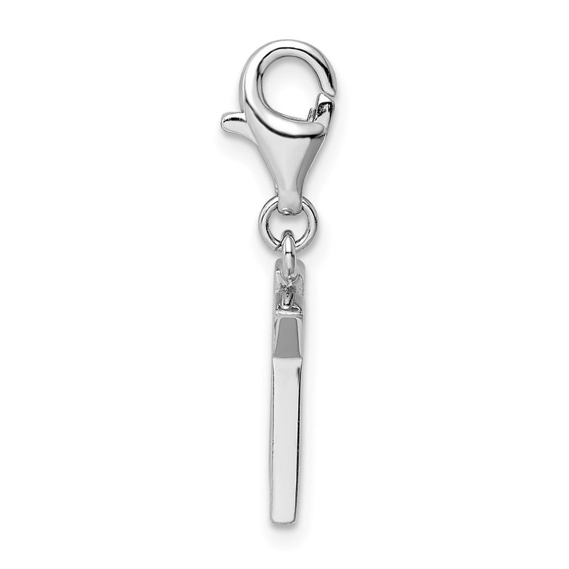 Sterling Silver Amore La Vita Rhodium-Plated Polished Cz Letter K Initial Charm With Fancy Lobster Clasp