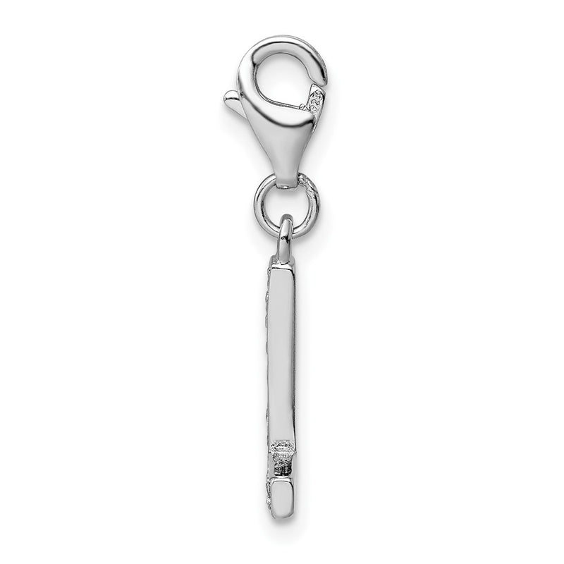 Sterling Silver Amore La Vita Rhodium-Plated Polished Cz Letter L Initial Charm With Fancy Lobster Clasp