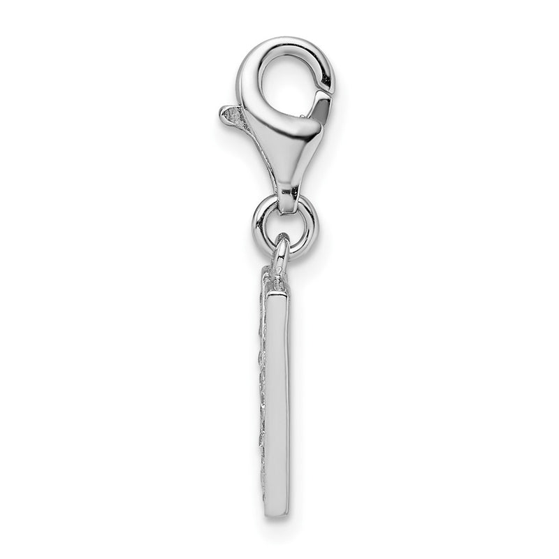 Sterling Silver Amore La Vita Rhodium-Plated Polished Cz Letter N Initial Charm With Fancy Lobster Clasp