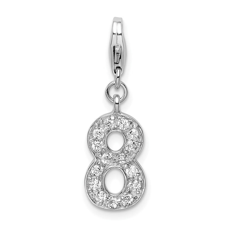 Sterling Silver Rh Cz Numeral 8 W/Lobster Clasp Charm