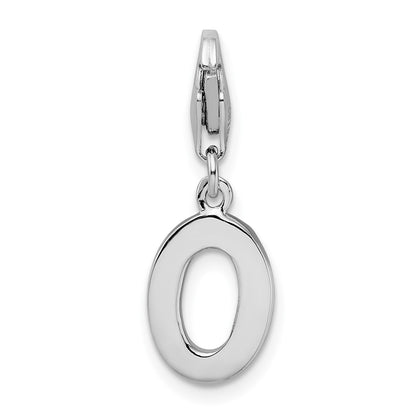 Sterling Silver Amore La Vita Rhodium-Plated Polished Cz Letter O Initial Charm With Fancy Lobster Clasp