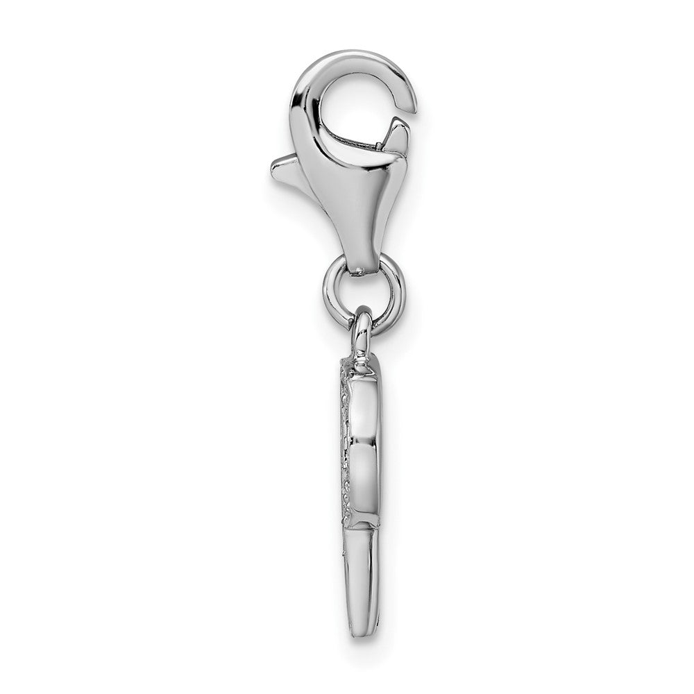 Sterling Silver Amore La Vita Rhodium-Plated Polished Cz Letter P Initial Charm With Fancy Lobster Clasp