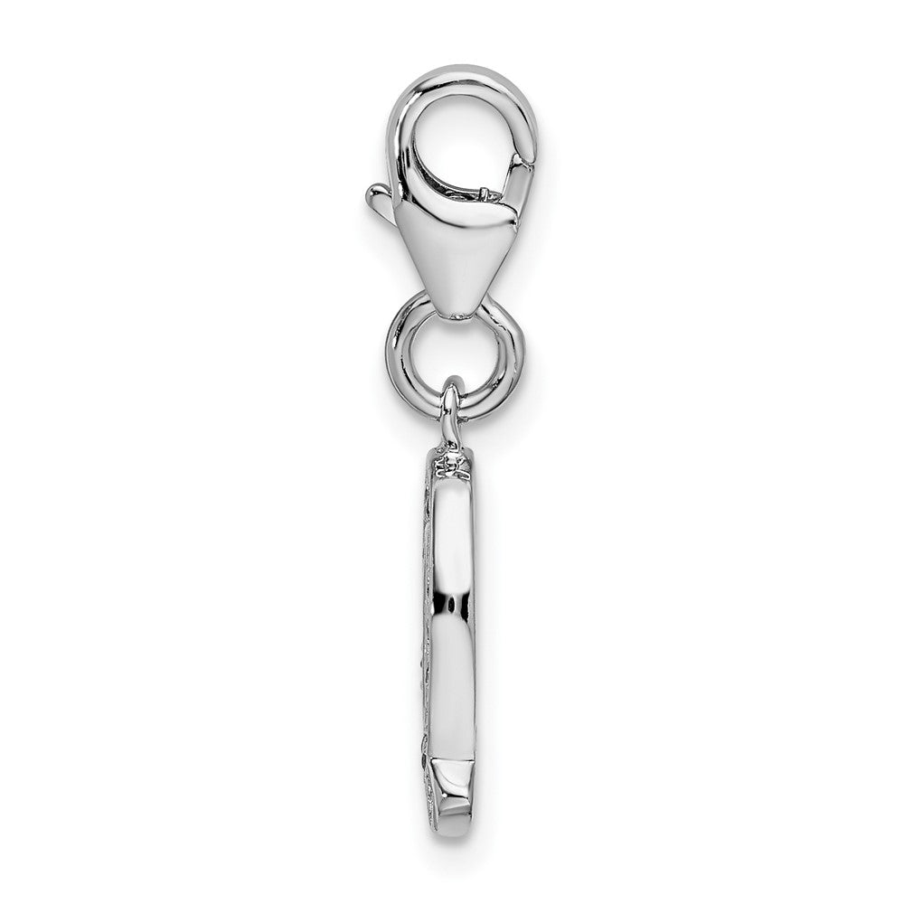 Sterling Silver Amore La Vita Rhodium-Plated Polished Cz Letter Q Initial Charm With Fancy Lobster Clasp