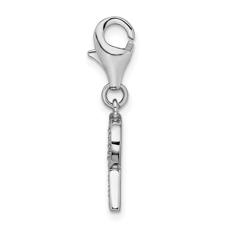 Sterling Silver Amore La Vita Rhodium-Plated Polished Cz Letter R Initial Charm With Fancy Lobster Clasp