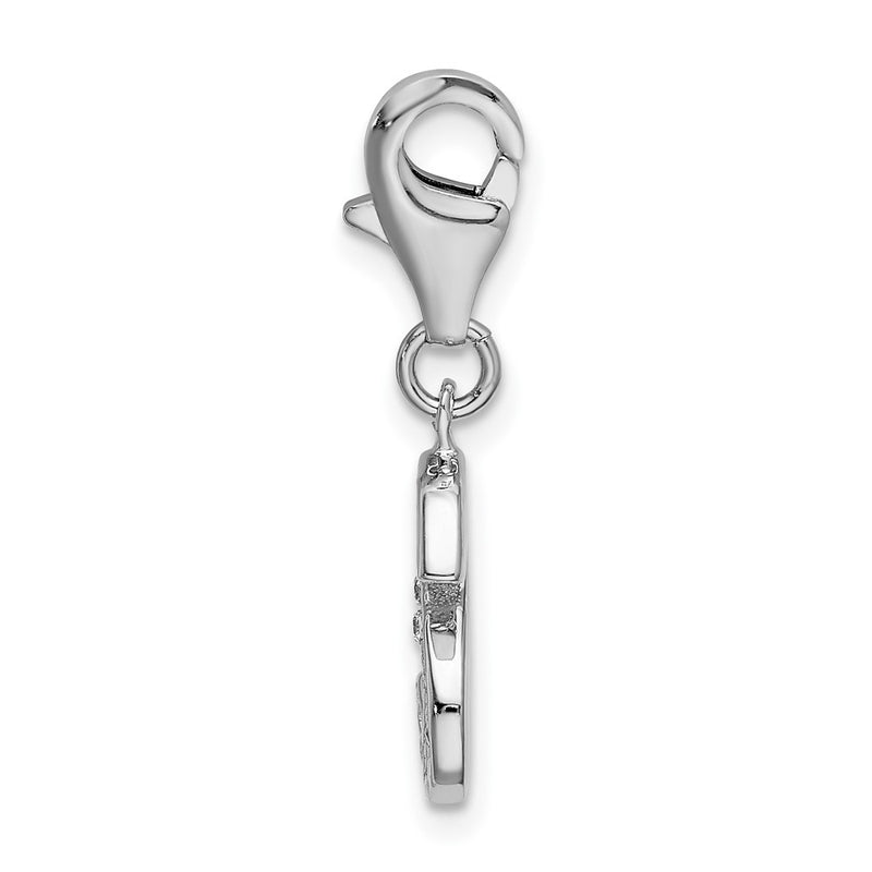 Sterling Silver Amore La Vita Rhodium-Plated Polished Cz Letter S Initial Charm With Fancy Lobster Clasp