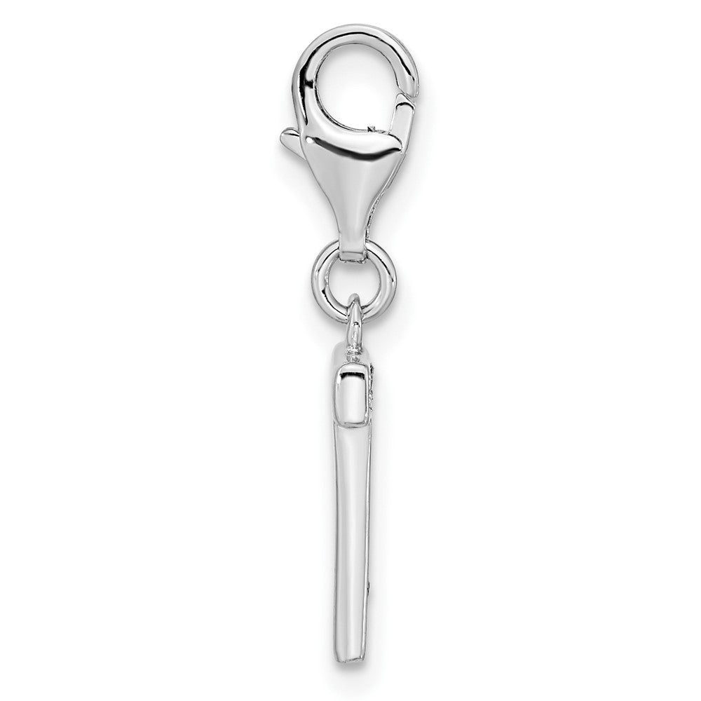 Sterling Silver Amore La Vita Rhodium-Plated Polished Cz Letter T Initial Charm With Fancy Lobster Clasp