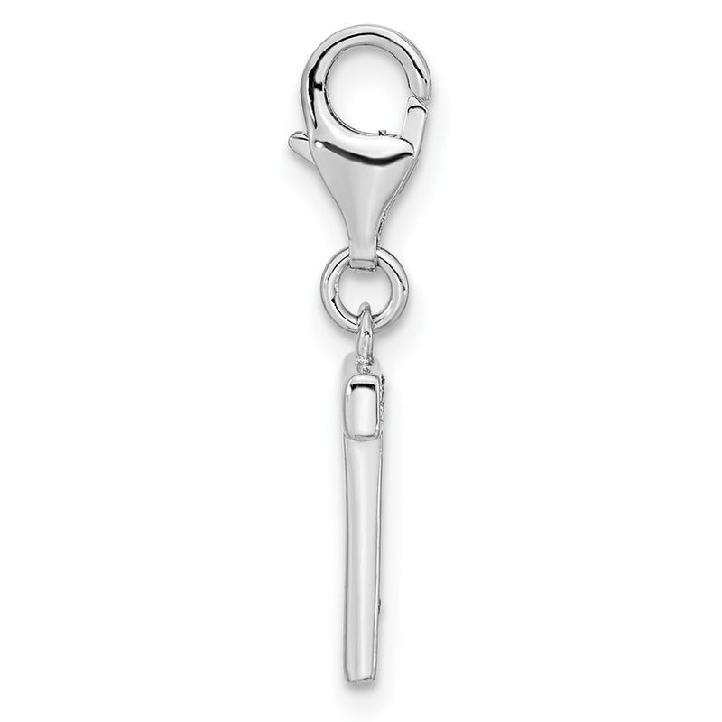 Sterling Silver Amore La Vita Rhodium-Plated Polished Cz Letter T Initial Charm With Fancy Lobster Clasp