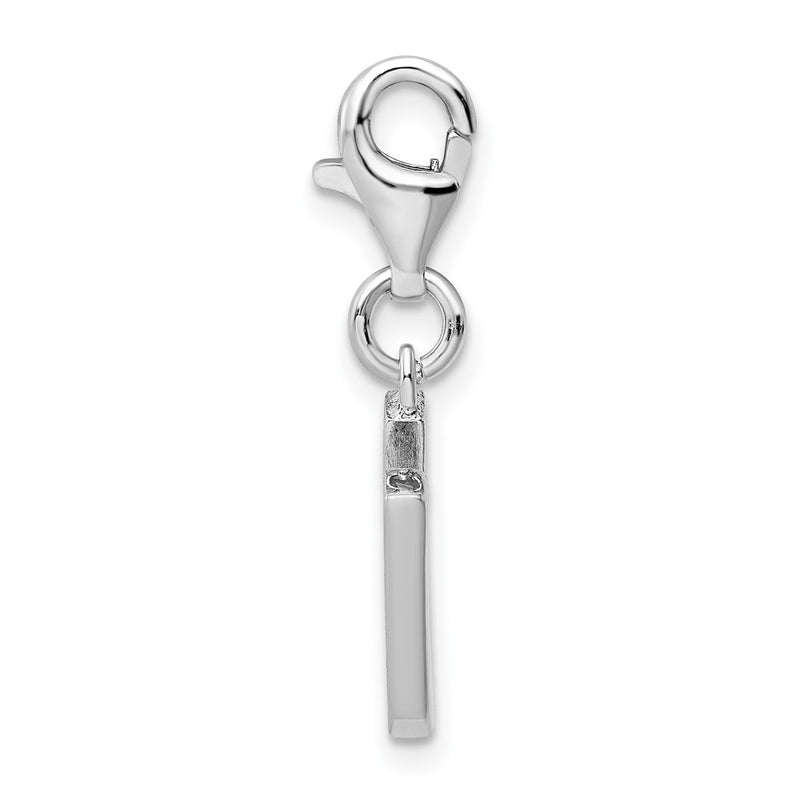 Sterling Silver Amore La Vita Rhodium-Plated Polished Cz Letter U Initial Charm With Fancy Lobster Clasp