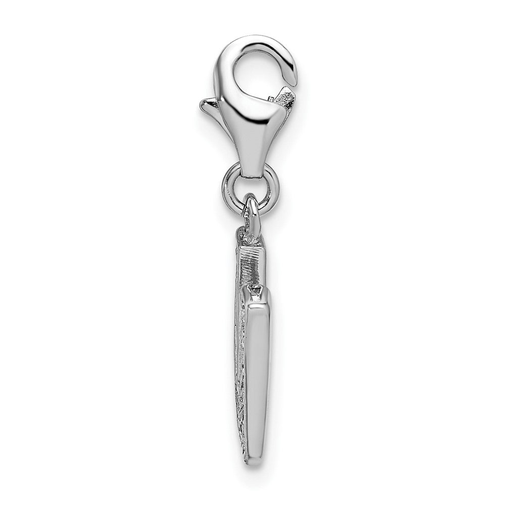 Sterling Silver Amore La Vita Rhodium-Plated Polished Cz Letter V Initial Charm With Fancy Lobster Clasp