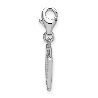 Sterling Silver Amore La Vita Rhodium-Plated Polished Cz Letter V Initial Charm With Fancy Lobster Clasp