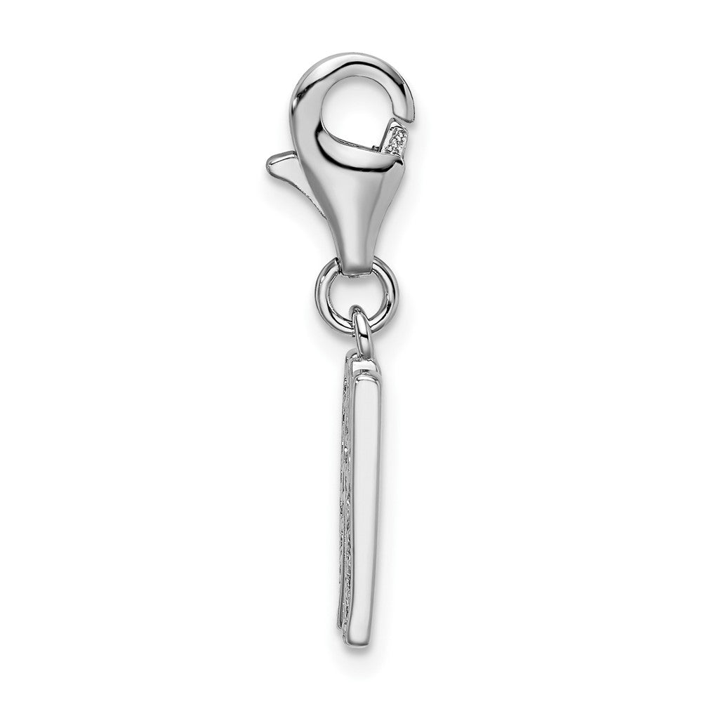 Sterling Silver Amore La Vita Rhodium-Plated Polished Cz Letter W Initial Charm With Fancy Lobster Clasp
