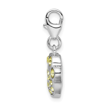 Sterling Silver Amore La Vita Rhodium-Plated Polished 3-D Enameled Paw Print Charm With Fancy Lobster Clasp
