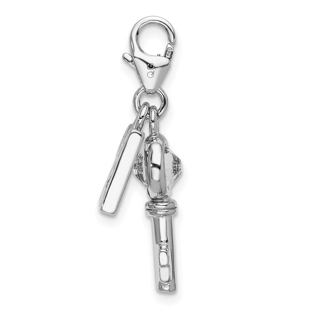 Sterling Silver Rh 3-D Enameled 21 And Key W/Lobster Clasp Charm