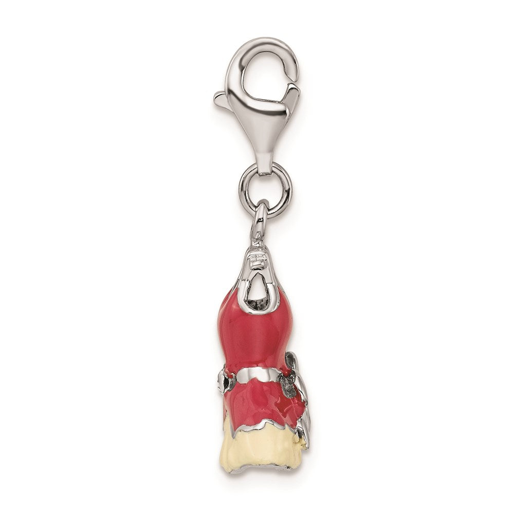 Sterling Silver Rh Pink Enameled Crystal Dress Charm