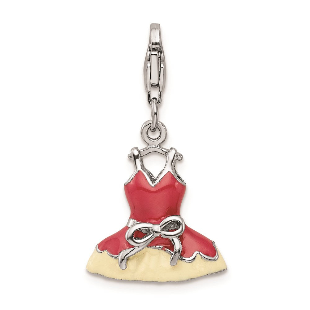 Sterling Silver Rh Pink Enameled Crystal Dress Charm