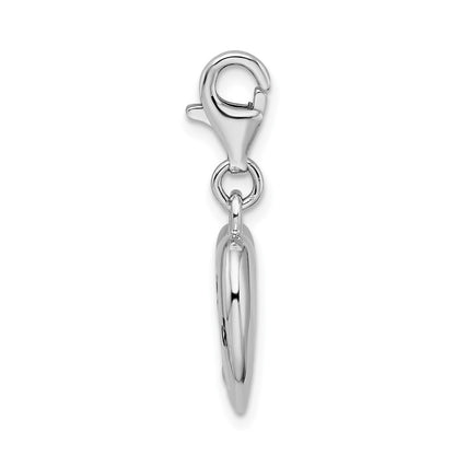 Sterling Silver Amore La Vita Rhodium-Plated Polished Enameled Cz Baby On Board Heart Charm With Fancy Lobster Clasp