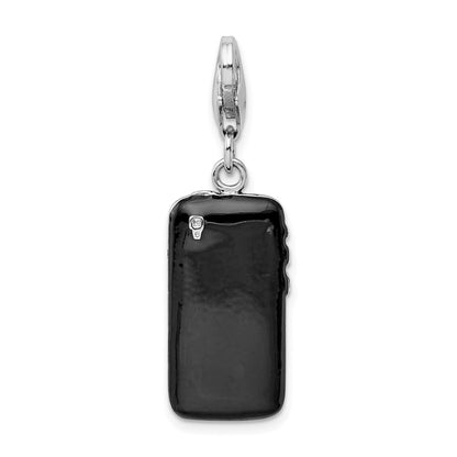 Sterling Silver Amore La Vita Rhodium-Plated Polished Black Enameled 3-D Cell Phone Charm