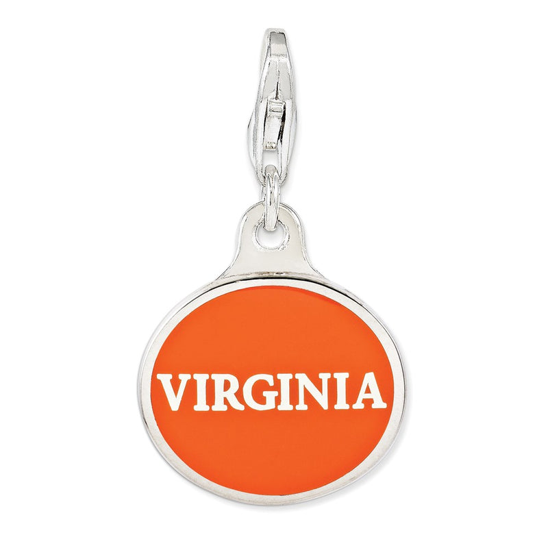 Sterling Silver Amore La Vita Rhodium-Plated Polished Enameled University Of Virginia Charm With Fancy Lobster Clasp