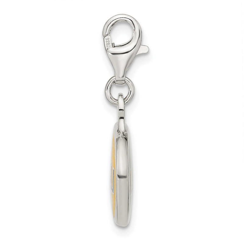 Sterling Silver Amore La Vita Rhodium-Plated Polished Enameled Louisiana State University Charm With Fancy Lobster Clasp
