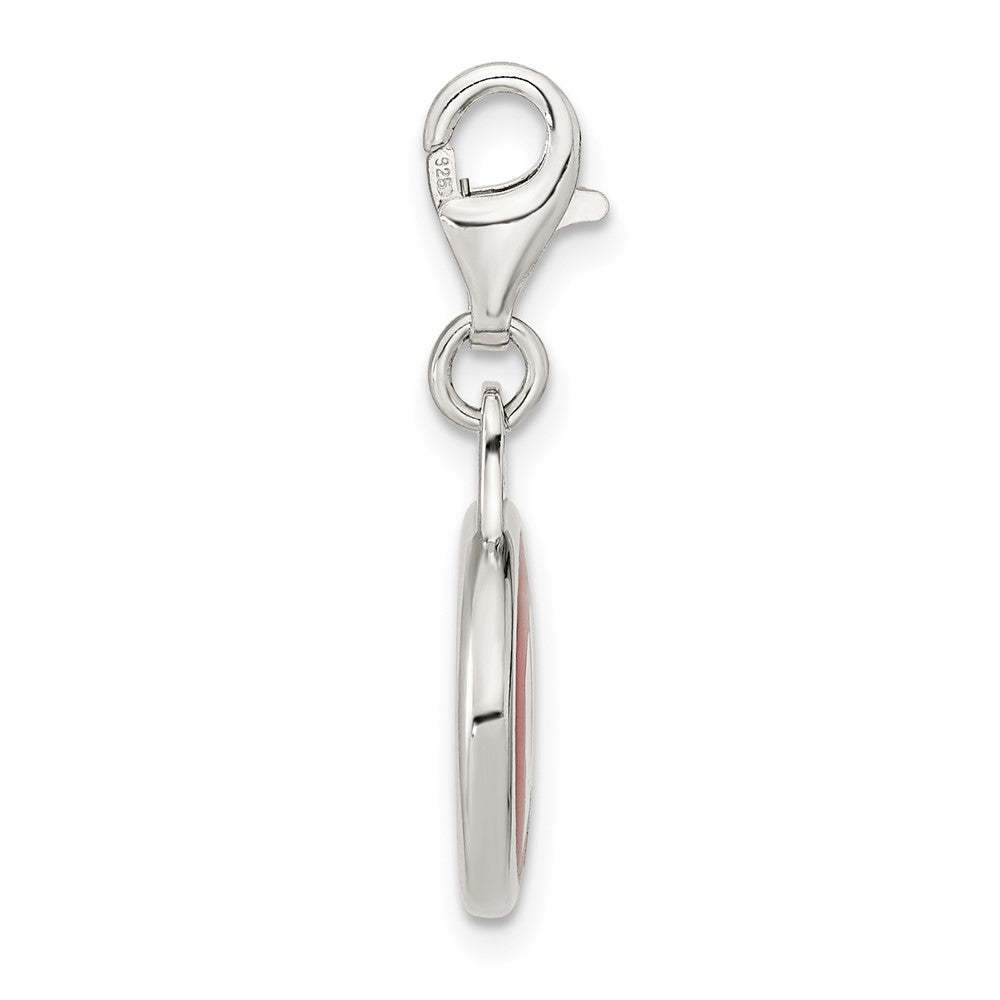 Sterling Silver Amore La Vita Rhodium-Plated Polished Enameled University Of Wisconsin Charm With Fancy Lobster Clasp
