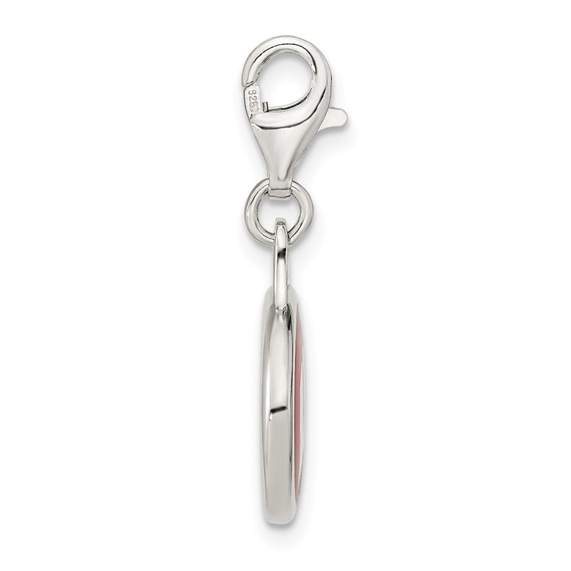 Sterling Silver Amore La Vita Rhodium-Plated Polished Enameled University Of Wisconsin Charm With Fancy Lobster Clasp