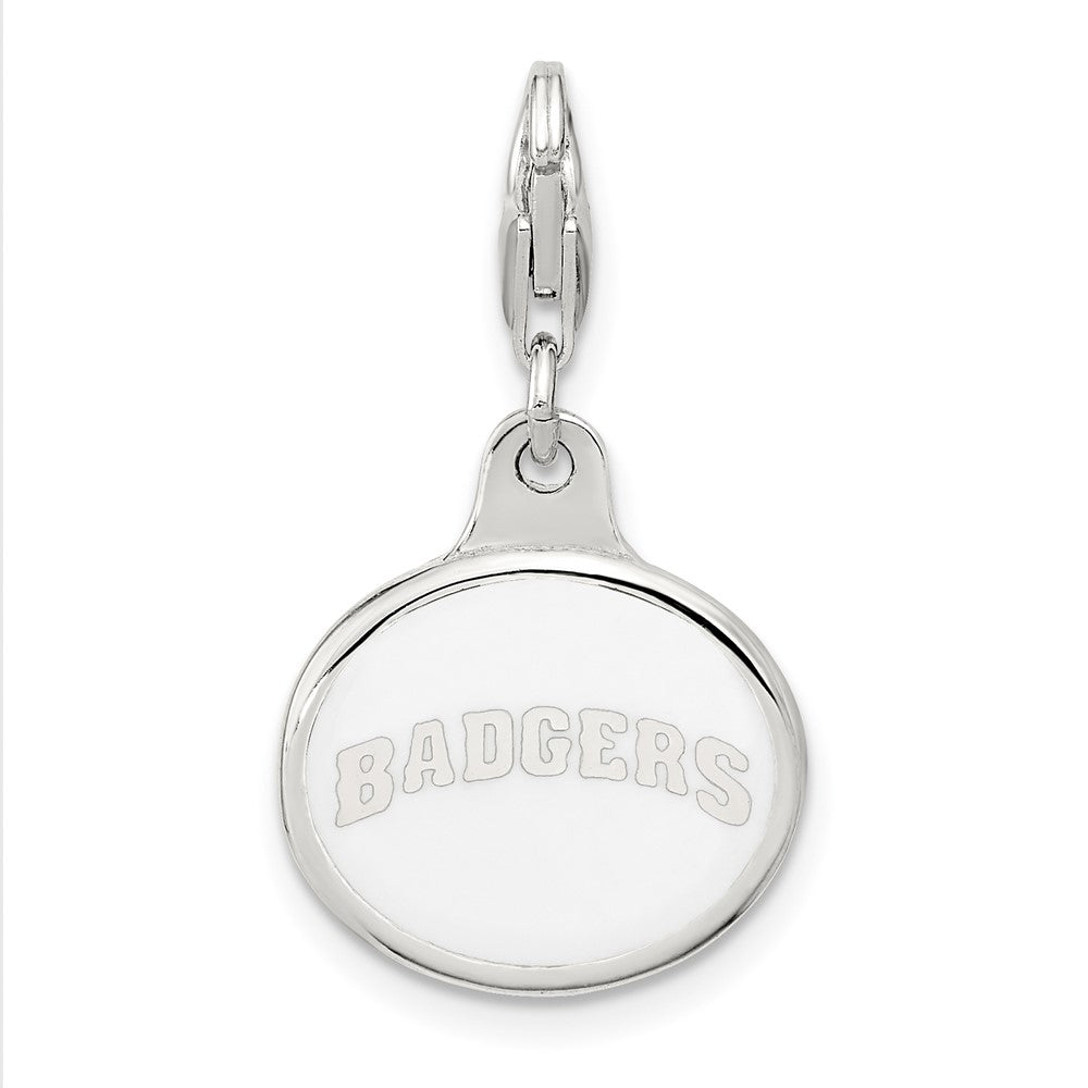 Sterling Silver Amore La Vita Rhodium-Plated Polished Enameled University Of Wisconsin Charm With Fancy Lobster Clasp