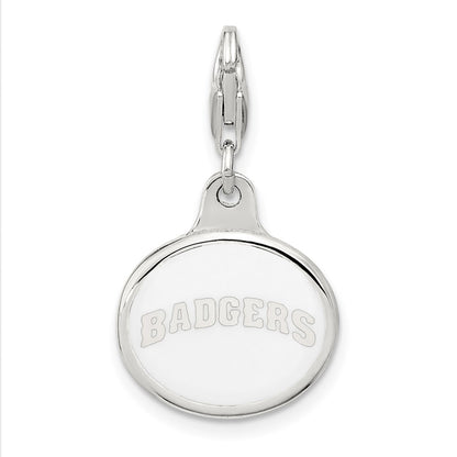 Sterling Silver Amore La Vita Rhodium-Plated Polished Enameled University Of Wisconsin Charm With Fancy Lobster Clasp