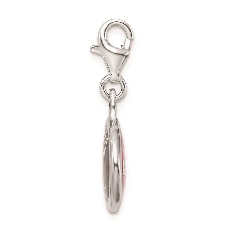 Sterling Silver Amore La Vita Rhodium-Plated Polished Enameled University Of Cincinnati Charm With Fancy Lobster Clasp