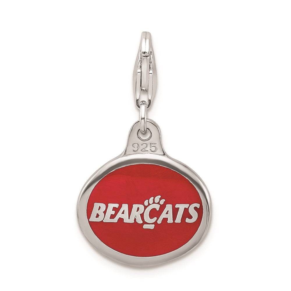 Sterling Silver Amore La Vita Rhodium-Plated Polished Enameled University Of Cincinnati Charm With Fancy Lobster Clasp