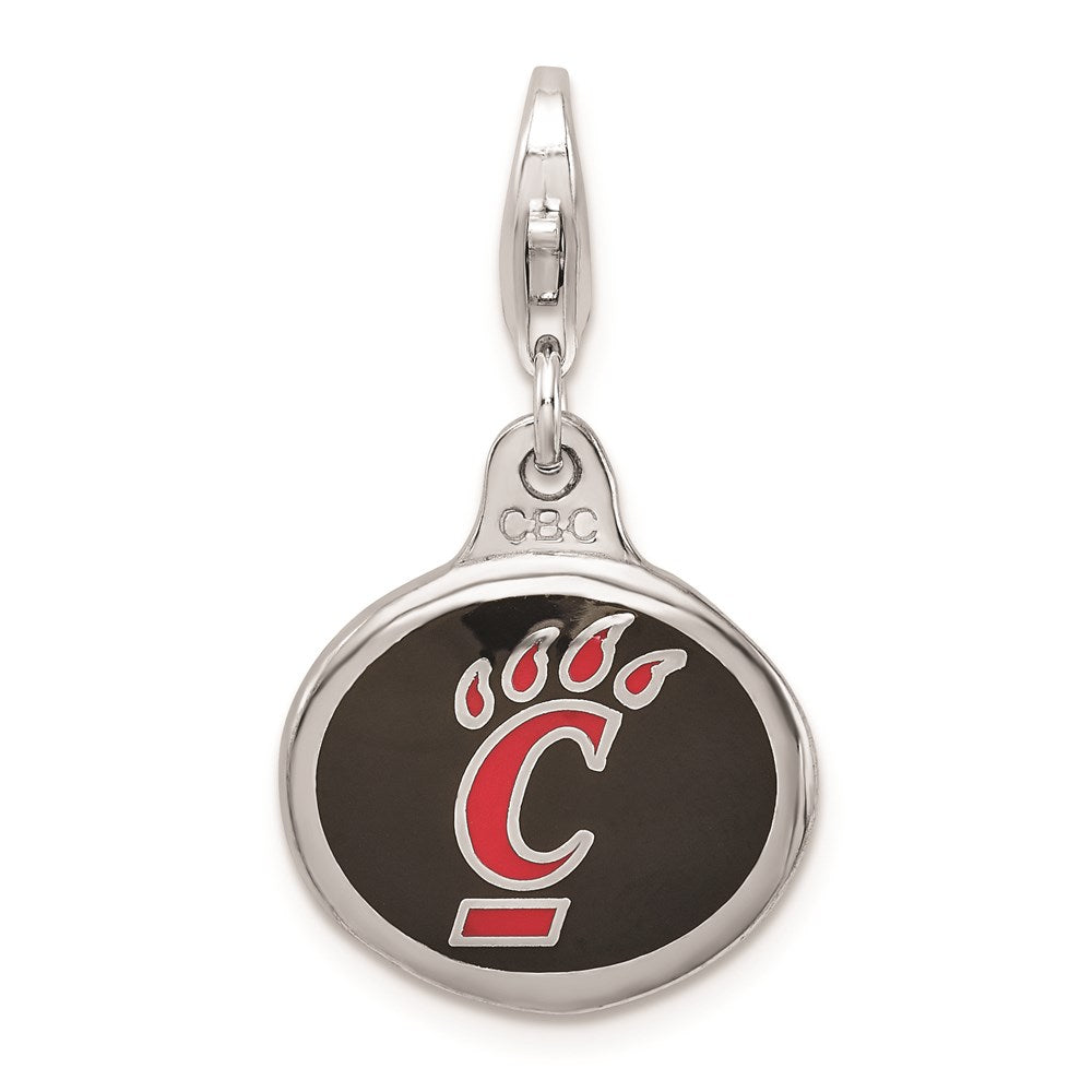Sterling Silver Amore La Vita Rhodium-Plated Polished Enameled University Of Cincinnati Charm With Fancy Lobster Clasp