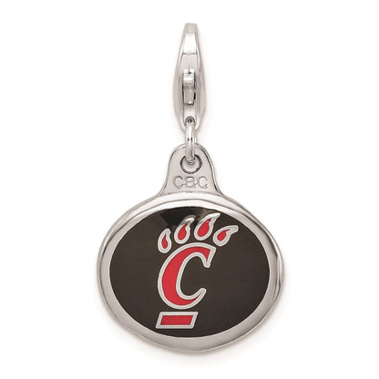 Sterling Silver Amore La Vita Rhodium-Plated Polished Enameled University Of Cincinnati Charm With Fancy Lobster Clasp