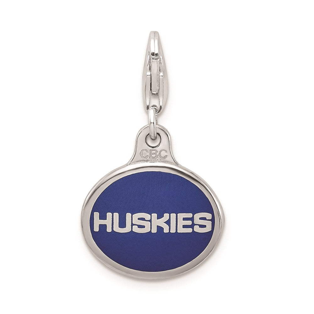 Sterling Silver Amore La Vita Rhodium-Plated Polished Enameled University Of Connecticut Charm With Fancy Lobster Clasp