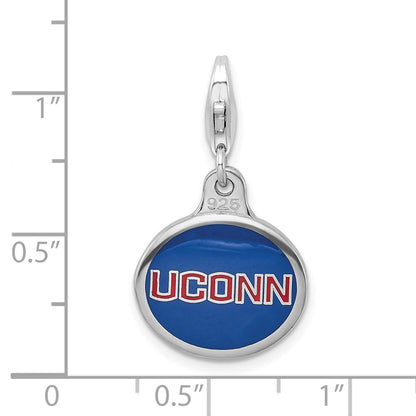 Sterling Silver Amore La Vita Rhodium-Plated Polished Enameled University Of Connecticut Charm With Fancy Lobster Clasp