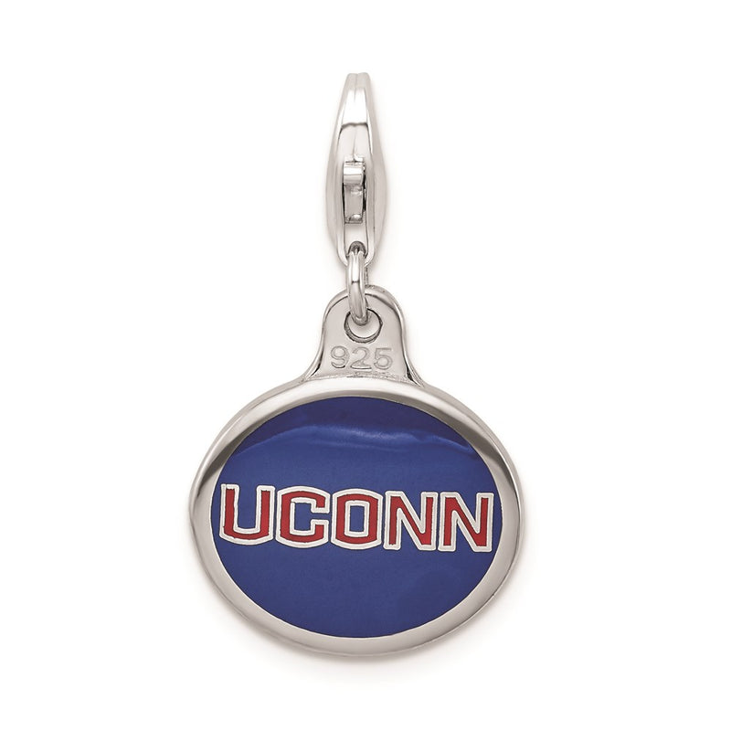Sterling Silver Amore La Vita Rhodium-Plated Polished Enameled University Of Connecticut Charm With Fancy Lobster Clasp