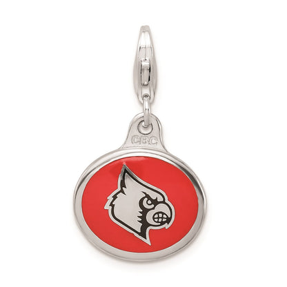 Sterling Silver Amore La Vita Rhodium-Plated Polished Enameled University Of Louisville Charm With Fancy Lobster Clasp